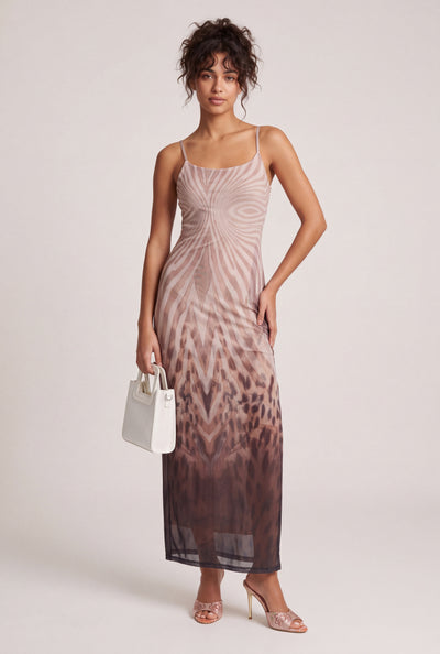 Patterned Mesh Cami Maxi Dress