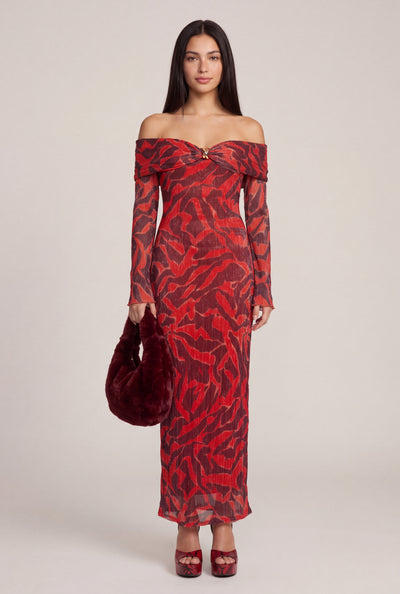 Plisse Off The Shoulder Maxi Dress