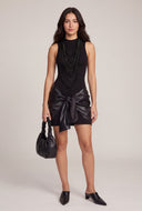 Vegan Leather Tie Front Mini Dress