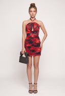 Floral Mesh Halter Mini Dress