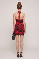 Floral Mesh Halter Mini Dress