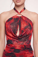 Floral Mesh Halter Mini Dress