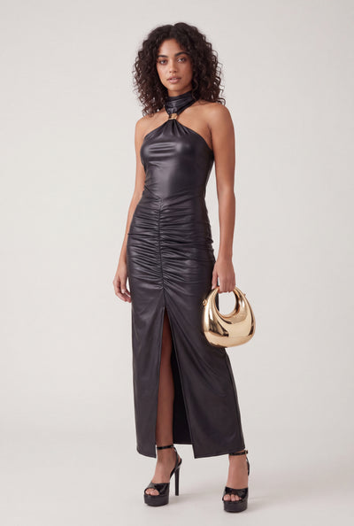 Vegan Leather Racerback Maxi Dress