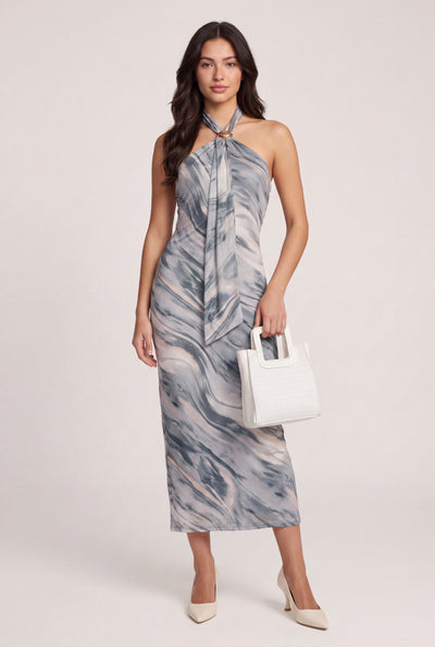 Patterned Scarf Halter Dress
