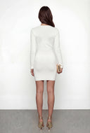 Pointelle Knit V-Neck Sweater Dress