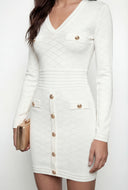 Pointelle Knit V-Neck Sweater Dress