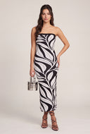 Leaf Print Strapless Maxi Dress