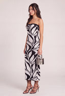 Leaf Print Strapless Maxi Dress