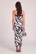 Leaf Print Strapless Maxi Dress