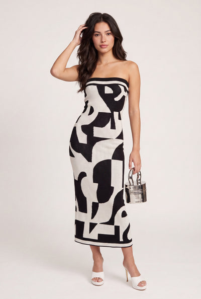 Abstract Print Strapless Dress