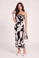 Abstract Print Strapless Dress