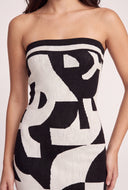 Abstract Print Strapless Dress