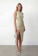 Abstract Print Sleeveless Sweater Dress