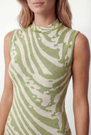 Abstract Print Sleeveless Sweater Dress