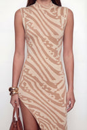 Abstract Print Sleeveless Sweater Dress