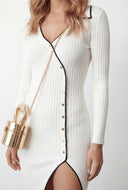 Oaklyn Ribbed Knit Collared Midi Dress