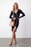 Oaklyn Ribbed Knit Collared Midi Dress