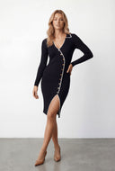 Oaklyn Ribbed Knit Collared Midi Dress