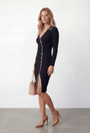 Oaklyn Ribbed Knit Collared Midi Dress