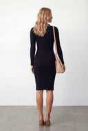 Oaklyn Ribbed Knit Collared Midi Dress