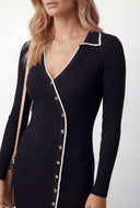 Oaklyn Ribbed Knit Collared Midi Dress