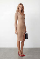 Oaklyn Ribbed Knit Collared Midi Dress