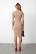 Oaklyn Ribbed Knit Collared Midi Dress