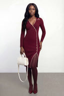 Oaklyn Ribbed Knit Collared Midi Dress