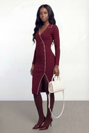 Oaklyn Ribbed Knit Collared Midi Dress