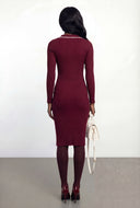 Oaklyn Ribbed Knit Collared Midi Dress