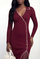 Oaklyn Ribbed Knit Collared Midi Dress