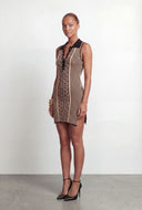 Chaya Greek Key Collared Striped Sleeveless Dress