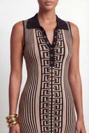 Chaya Greek Key Collared Striped Sleeveless Dress