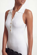 Persephone Rib Knit Collar Sleeveless Midi Dress