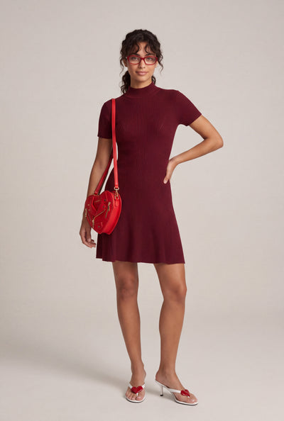 Rib Knit Mock Neck Mini Dress