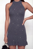Amira Rhinestone Eyelash Knit Sleeveless Mini Dress
