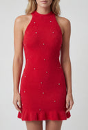 Amira Rhinestone Eyelash Knit Sleeveless Mini Dress