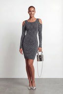 Stevie Ribbed Lurex Cold Shoulder Bodycon Dress