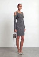 Stevie Ribbed Lurex Cold Shoulder Bodycon Dress