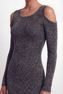 Stevie Ribbed Lurex Cold Shoulder Bodycon Dress
