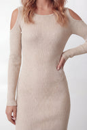 Stevie Ribbed Lurex Cold Shoulder Bodycon Dress