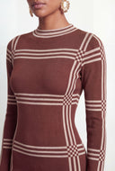 Plaid Windowpane High Neck Sweater Dress