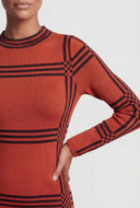 Plaid Windowpane High Neck Sweater Dress