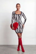 Patterned Square Neck Sweater Dress