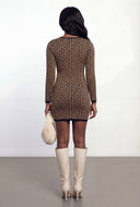 Patterned Square Neck Sweater Dress