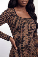 Patterned Square Neck Sweater Dress