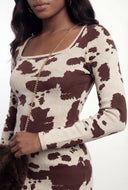 Patterned Square Neck Sweater Dress