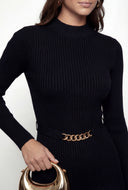 Chain Detail Rib Knit Sweater Dress