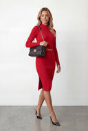 Chain Detail Rib Knit Sweater Dress