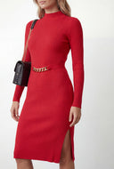 Chain Detail Rib Knit Sweater Dress